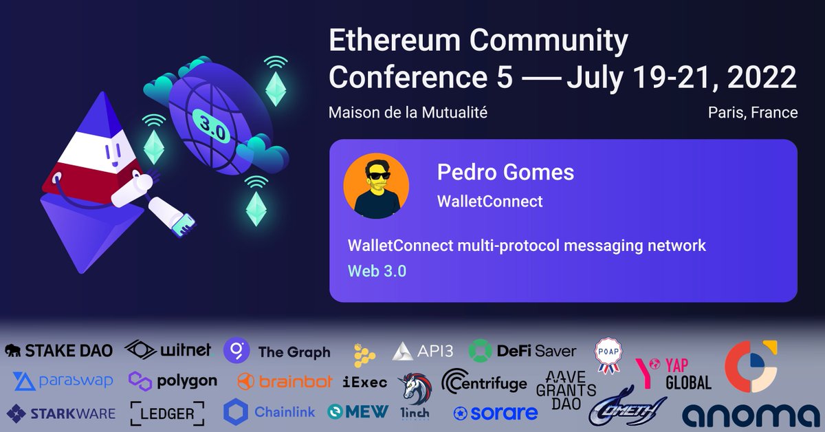 EthCC's tweet photo. 🎤 #EthCC Speakers 🎤

@pedrouid from @WalletConnect will speak about "WalletConnect multi-protocol messaging network"

💙🤍❤️ https://t.co/n4eZvktl58