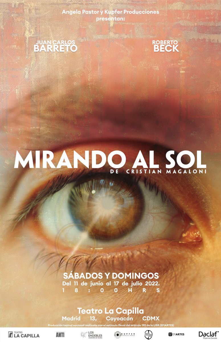 KUPFERProd's tweet photo. 𝙈𝙄𝙍𝘼𝙉𝘿𝙊 𝘼𝙇 𝙎𝙊𝙇 ¡Imperdible! Sólo quedan2️⃣funciones y nos vamos🔚
⏰sábado y domingo 18h
🎭 @LaCapillaTeatro
🎟Taquilla y https://t.co/63f5NhjAkk
#MirandoAlSol #hijo #teatro #teatrocdmx #cartelera #cdmx https://t.co/TcHpcfN82E