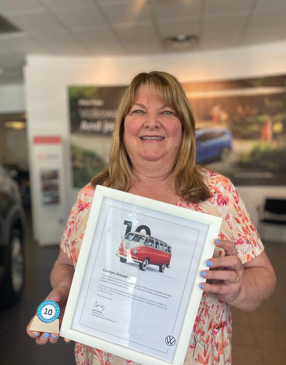 Congratulations to Flemington VW's Carolyn Jimcosky! Recognized by Volkswagen Group of America for her 10 years of with our team. Her dedication to service and our customers is part of why we are so proud to have Carolyn as part of our Flemington Family!