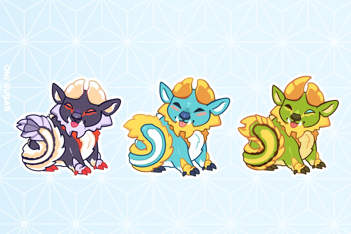 Oni_Sugar's tweet photo. I saw that #Zinogre is trending and I wanted to share my cute thunderdog stickers! He's one of the reasons I decided to pick up MH and I love him. ;v; https://t.co/iwewsLUfQ0