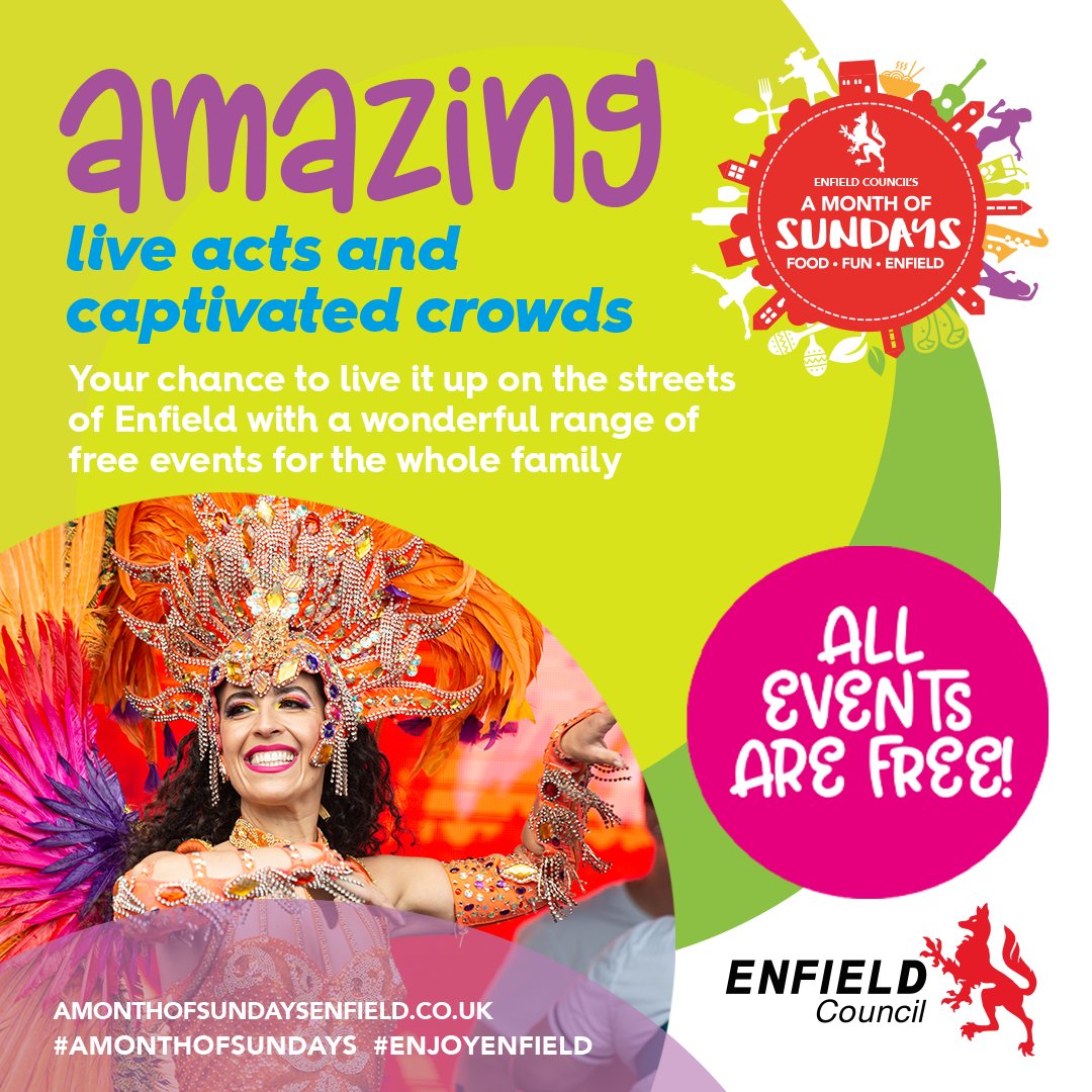 AMOSEnfield's tweet photo. ☀Five Sundays in July, August and September. Five streets. Five (and a few more!) fantastic parties celebrating the food, fun and fabulousness of Enfield.

https://t.co/2yDuU5Rtnd

#enjoyenfield #amonthofsundays #enfieldtown #edmontongreen #northlondon #northlondon #southgate https://t.co/Tb44xjF5ri