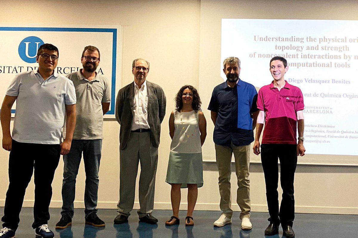 Congratulations to Dr. Juan Diego Velásquez for his PhD defense and thanks to Víctor Polo, Jordi Ribas and <a href="/Trujillo_Group/">Cristina Trujillo 🖥️ ⚛️</a> for coming to Barcelona! Wonderful day in great company. 
<a href="/IQTCUB/">IQTCUB</a> <a href="/QuimicaUB/">Facultat de Química UB</a>