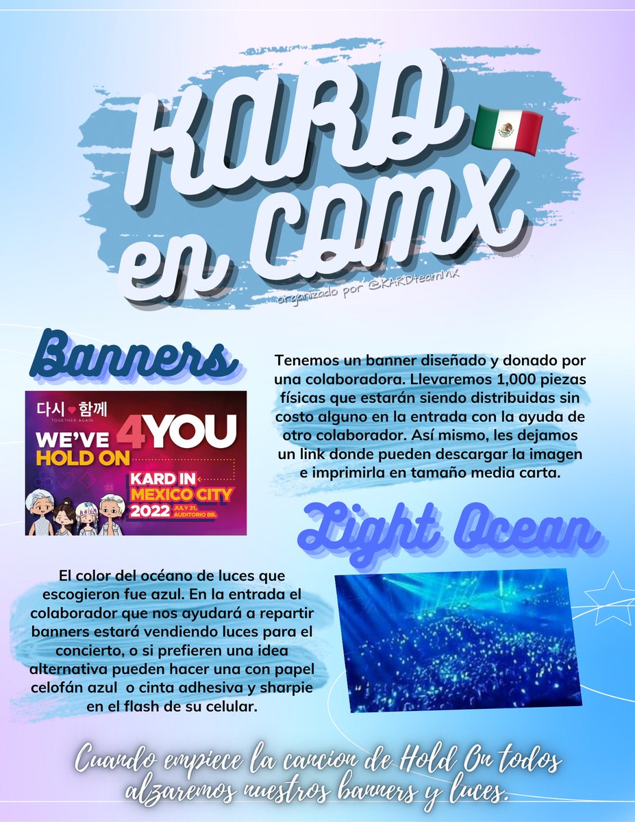 KARDteamMX's tweet photo. Aquí les dejamos los proyectos que planeamos para el concierto de KARD en CDMX!🔥
Banner y light ocean para cuando empiece la canción de Hold On💙
🔗: https://t.co/DmFWhMjXRF
Recuerden llevar gel y usar bien su cubrebocas.
Que la pasen muy bien todos!✨
#카드 @KARD_Official #KARD https://t.co/FNQKg90Kvc