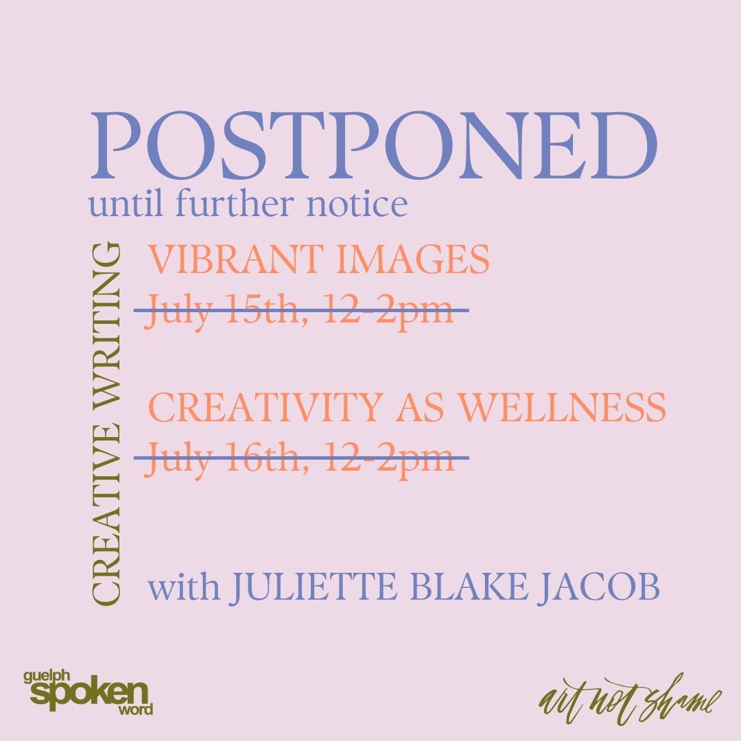 Art Not Shame (@artnotshame) on Twitter photo The Creative Writing Workshops with Juliette Blake Jacob have been postponed due to sickness.
We will let you know as soon as we set the new dates for these two fantastic workshops! The Creative Writing Workshops with Juliette Blake Jacob have been postponed due to sickness.
We will let you know as soon as we set the new dates for these two fantastic workshops!