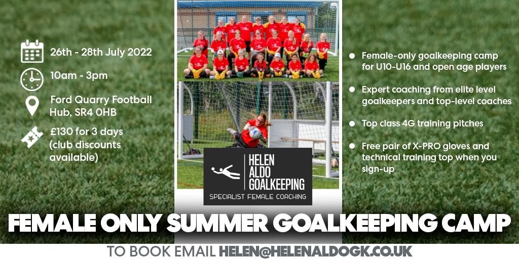 LAST CHANCE TO REGISTER!

We will be closing our registration form at midnight on Friday. 

With 31 goalkeepers already signed up, this year’s camp is going to be even bigger and better than ever 🥳

To register: forms.gle/dfyP6EW7ti27ah…
For more info: helen@helenaldogk.co.uk