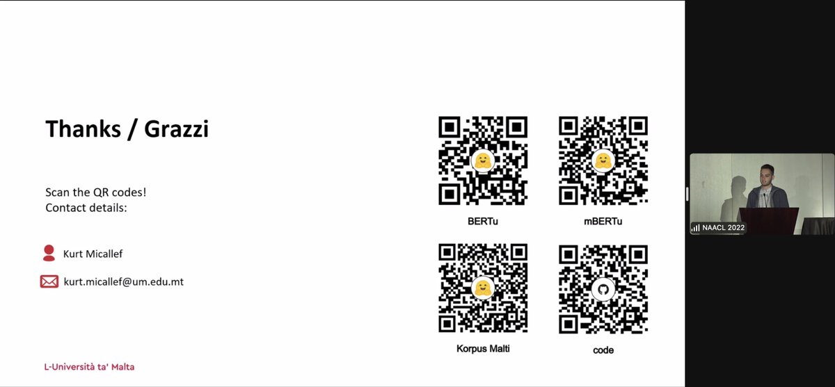 Our work has just been presented by <a href="/KurtMica/">Kurt</a> at #NAACL2022 
New KorpusMalti v4.0 plus monolingual (BERTu) and multilingual (mBERTu) models released &amp; presented. 
aclanthology.org/2022.deeplo-1.…

@bertugatt