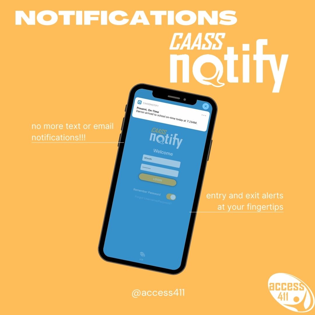 Access411's tweet photo. Introducing our newest app #caassnotify provides live updates of student entry and exit times, incident alerts, and custom messaging, right to your mobile device. Dm us for more information, or visit our website "access411" to learn about CAASS and #schoolsafety πβπ https://t.co/8qLblhnyvC