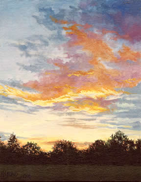 hread's tweet photo. Summertime is the time that such beautiful sunsets decorate the sky. Awash with color upon color, I never tire of the end of the day blessing. Evening Embers, 10x8" oil on panel. More information can be seen here: https://t.co/iHXNVXjEJs #sunsetpainting #HelenRead https://t.co/bK0ea4jayc