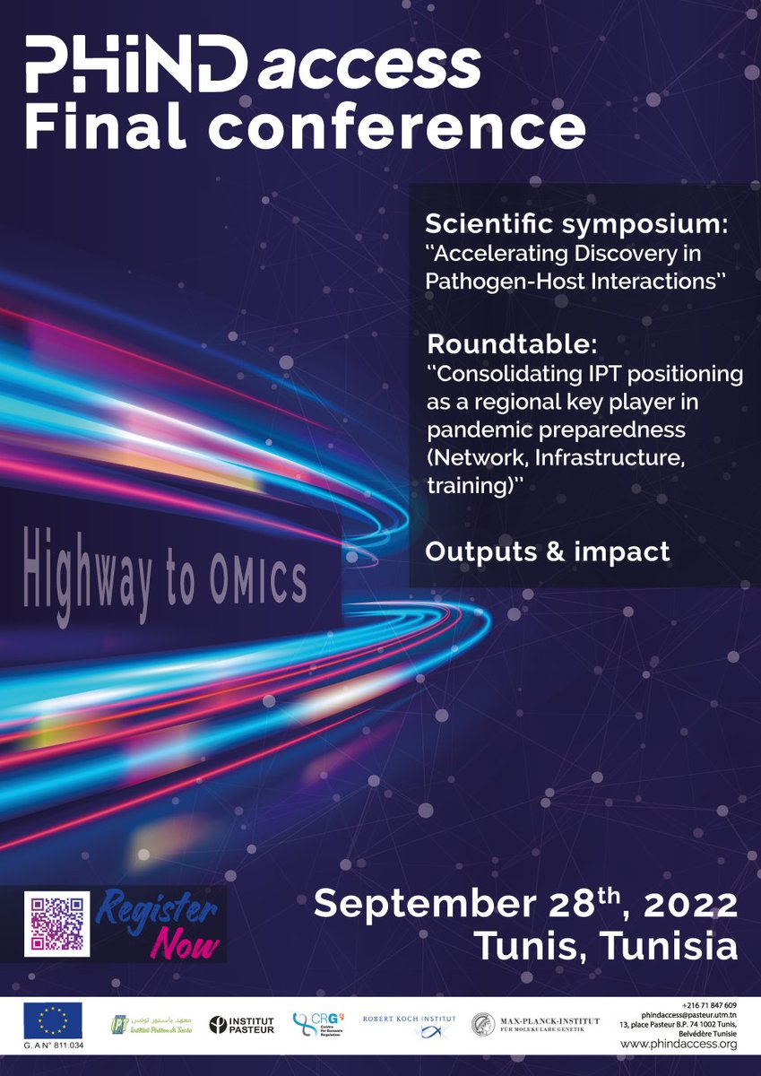 <a href="/PHINDaccess/">PHINDaccess</a> Final #conference🔜
September 28, in Tunis, Tunisia ✔️
This #event will be the #opportunity to present the #results and #outcomes of one of the first #TwinningH2020 projects coordinated by a Tunisian institution.
Register Now 👉forms.gle/PjGzzLA8ng9Dqa…