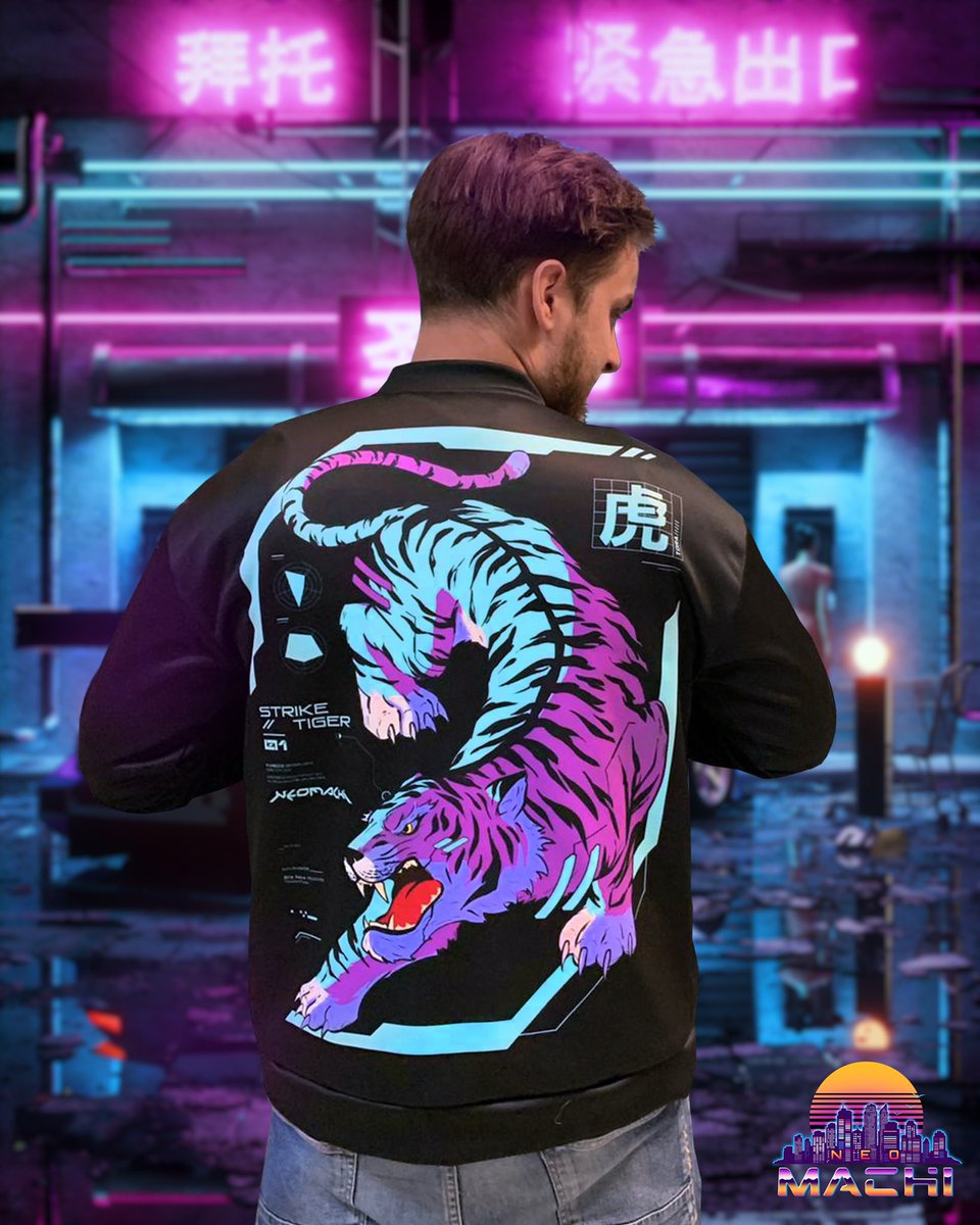NeomachiC's tweet photo. The Tigeru Kingu Bomber… strength & courage, bold and stylish! Are you ready to make a statement? 🐅 https://t.co/P44Y4Srv4L
#Neomachi #ClothingBrand #clothingline #apparel #cyberpunk #Cyberpunk2077 #CYBERNETIC01 #gamingcommunity #independent #retrowave #vaporwave https://t.co/sfGrZplwhS