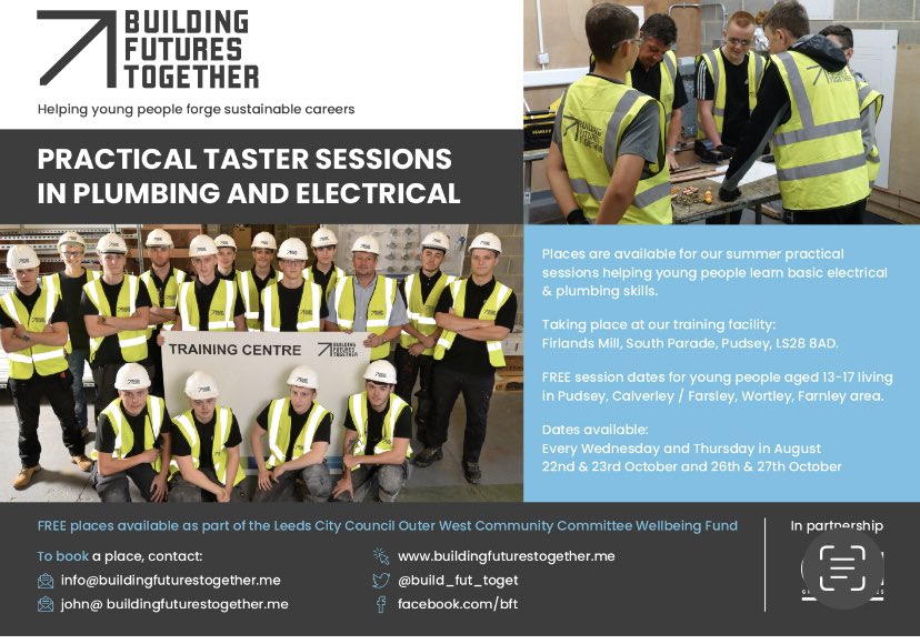 FREE funded <a href="/LCC_OuterW_CC/">LCC_OuterWest_CC</a> plumbing and electrical taster sessions in the summer holidays for more info email john@buildingfuturestogether.me