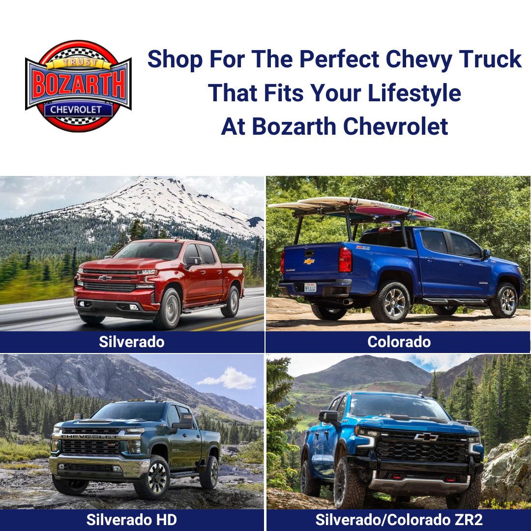 BozarthLoneTree's tweet photo. Shop our selection of Chevy Trucks at Bozarth Chevrolet! View our inventory now at https://t.co/mInB5mcVO3

#ChevyTrucks #Trucks #Silverado #SilveradoHD #ChevyColorado https://t.co/O7q0wkENy1