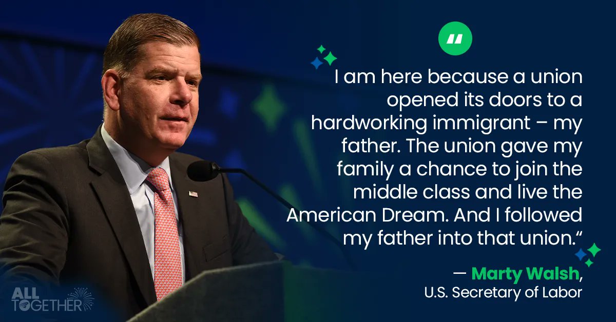 AFSCME's tweet photo. At a time when working people need more freedom to organize unions, at a moment when we need the ability to exercise our collective power, we are lucky to have an unshakable ally and advocate like @SecMartyWalsh. #AFSCMETogether https://t.co/P6ghTkIQAx