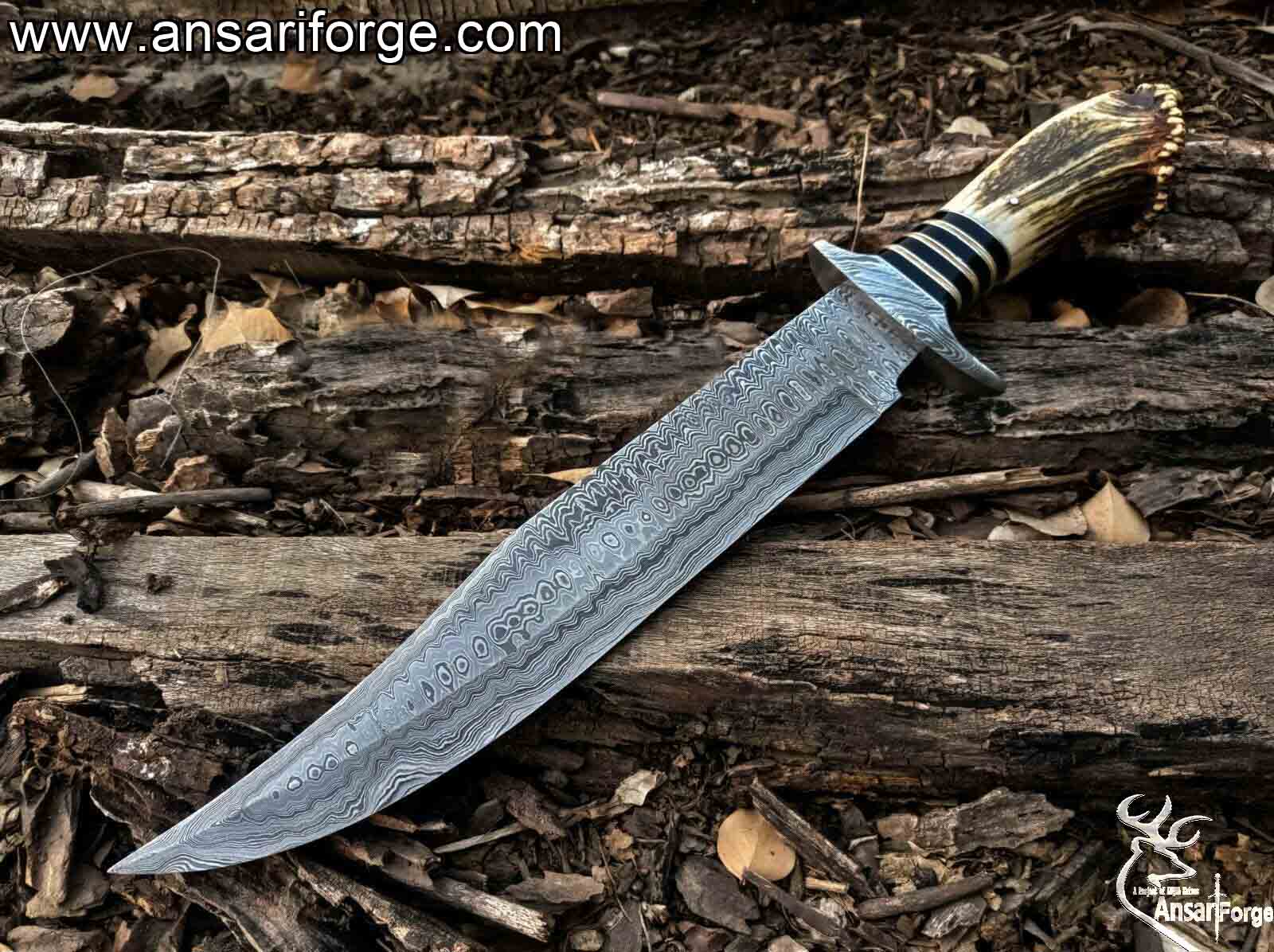 Ansari Forge Damascus Steel USMC Combat Fighter Fixed Blade