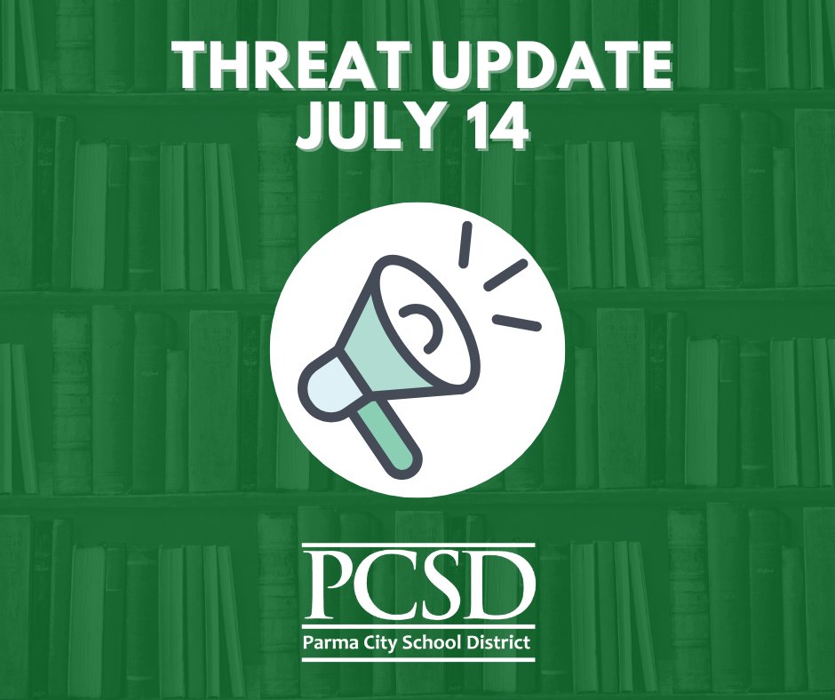 ParmaSchools's tweet image. The Parma Police Department has informed us that their investigation has concluded and they do not find the threat that canceled today&apos;s activities to be credible. All scheduled activities can resume tomorrow, Friday, July 15. Movie night will continue as planned this evening.