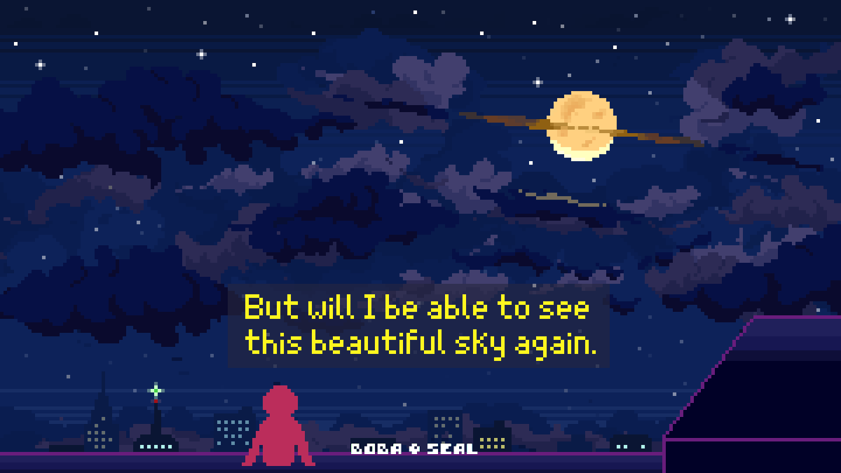BobaSeal's tweet photo. My first 3 panel comic. Is a little sad, but with hope. Is best to enjoy this art with this music as well. (https://t.co/cluALgfpBP) Since this is the music that inspired me to draw this, and I call this midnight school rooftop. Story description will be in each picture.#pixelart https://t.co/NdJ22otx0b