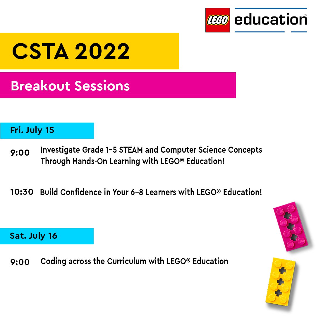 Join us at #CSTA2022 at our three breakout sessions on Fri. 7/15 and Sat. 7/16 in room W187a to discuss hands-on learning, building confidence for your learners and coding across the curriculum. 

Schedule and details here: bit.ly/3IDWHJO