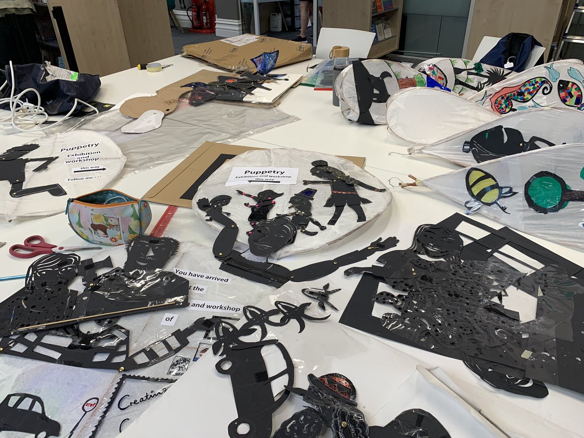 ElthamArts's tweet photo. We’ve been busy getting the #CreatingConnections pieces ready for exhibiting @ElthamLibrary. The exhibition runs from July 16th -23rd and showcases shadow puppets created by children @WybornePrimary and @ElthamCE and the letters and stories that inspired them. 
@Royal_Greenwich https://t.co/UFaTrXlyTm
