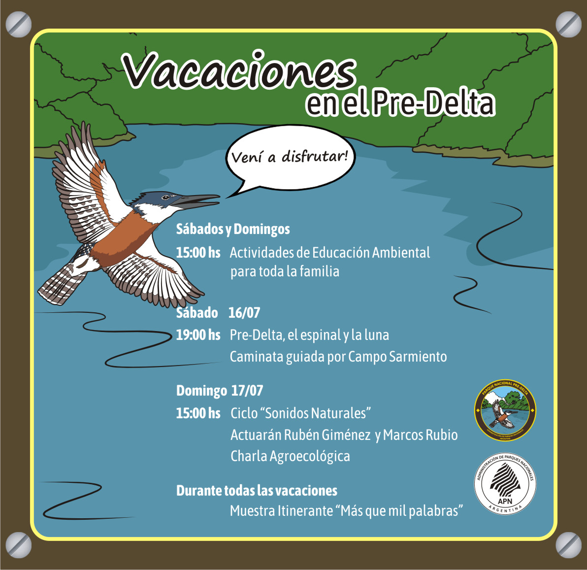 PNPreDelta's tweet photo. 🐾Durante las vacaciones de invierno te invitamos a visitar el PN Pre-Delta que te espera con interesantes propuestas:
Actividades de educación ambiental para toda la familia.

🌝 Caminata nocturna al Campo Sarmiento. https://t.co/3R5f8Dil34