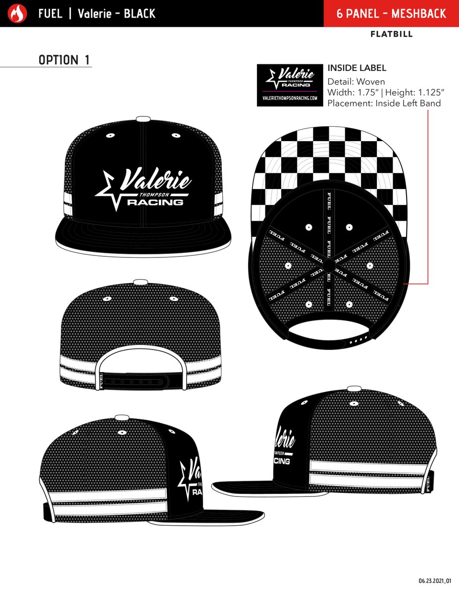 First class hats with a mesh back flatbill hat featuring a checker design printed under the bill with a snapback closure for the perfect fit. Protect yourself from the summer heat and support the world’s fastest female motorcycle racer! Shop link➡️valeriethompsonracing.com/vtr-shop