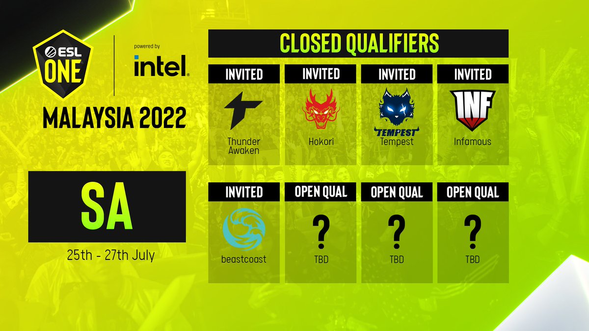 ESLDota2's tweet photo. Check out our invited teams for the #ESLOne Malaysia Closed Qualifiers!

Only ONE team in each region will be making their way to the Arena of Stars at Resorts World Genting 🔥

Keep your eyes peeled for our Twitch coverage later this month!

🇲🇾 https://t.co/BsUeHDy3Nj https://t.co/ZqVJVO7B9M