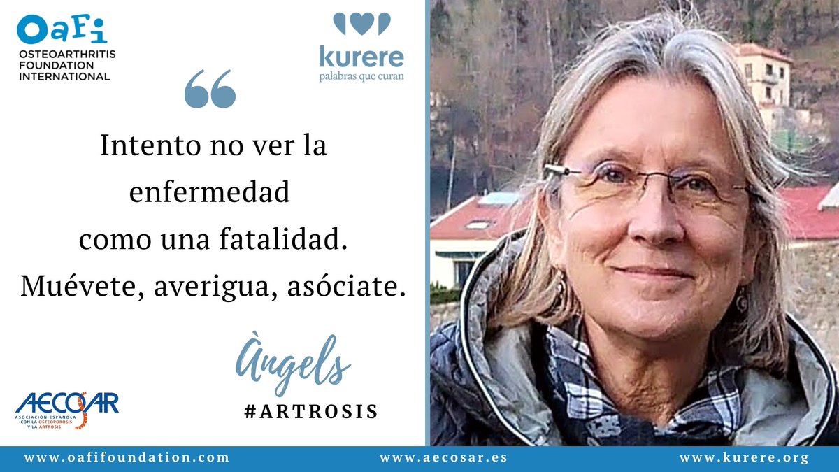 Os presentamos los primeros #testimoniosdesuperación #Artrosis #Osteoporosis <a href="/OAFIFoundation/">OAFI Foundation</a>     oafifoundation.com, aecosar.es  y #kurere
Angels " Intento no ver la enfermedad como una fatalidad.
  kurere.org/historias/ange…
  Un abrazo