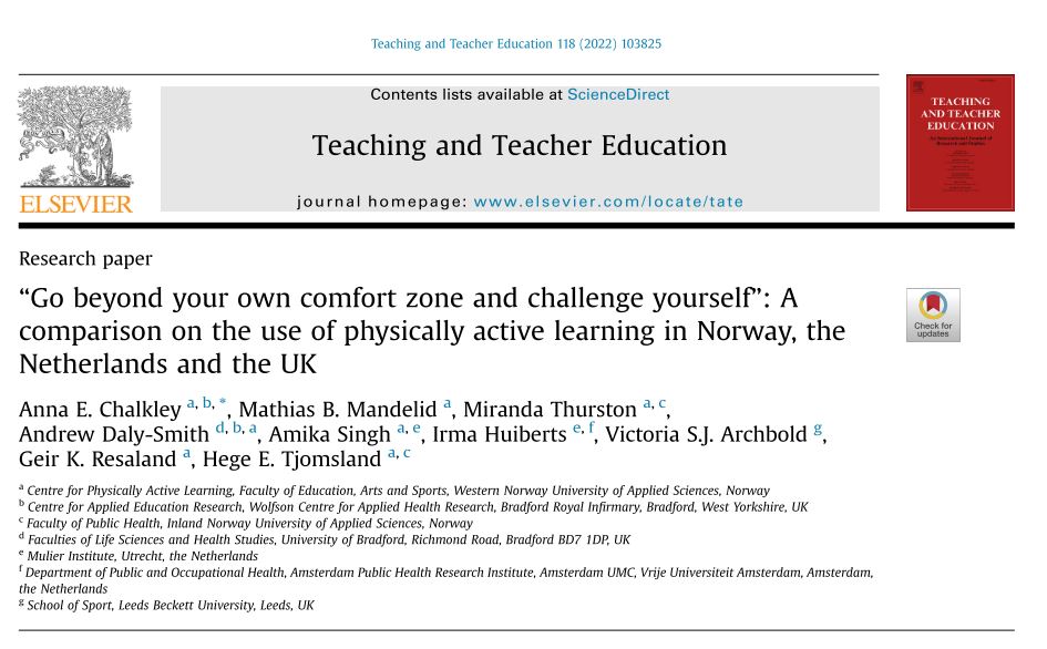 Hot off the press NEW comparison paper exploring #PhysicallyActiveLearning in 🇳🇴🇳🇱🇬🇧

Use of PAL was related to teachers' values &amp; beliefs and the degree to which these aligned with the context of the school &amp; wider educational system

Check it out 👇
authors.elsevier.com/sd/article/S07…