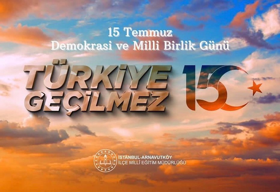 15 Temmuz Demokrasi ve Millî Birlik Günü'nün birlik ve beraberliğimize, demokrasimize güç katmasını diliyor, asil direnişin kahramanları şehit ve gazilerimizi rahmet ve minnetle anıyoruz.

🇹🇷 #TürkiyeAşkına
#15Temmuz
<a href="/istanbulilmem/">İstanbul İl Millî Eğitim Müdürlüğü</a>
<a href="/HasipTurhan/">Hasip Turhan</a>
