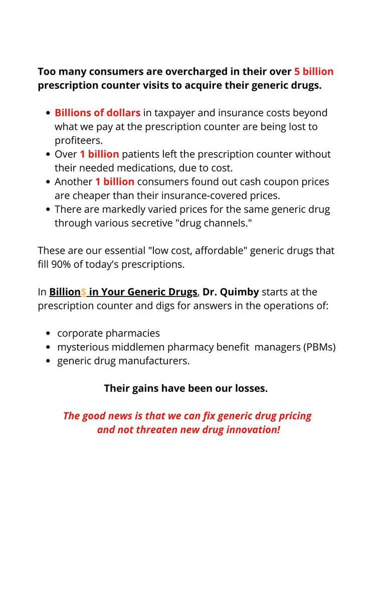 QuimbyMD's tweet photo. @wendellpotter 
Growing numbers of patients can not even afford the "most affordable/most accessible" generic drugs that fill 90% of our nearly 6 billion Rxes/yr.
The lack of resolve to address this is tragic!
And it has nothing to do with new drug innovation! https://t.co/IowG7GpTqN