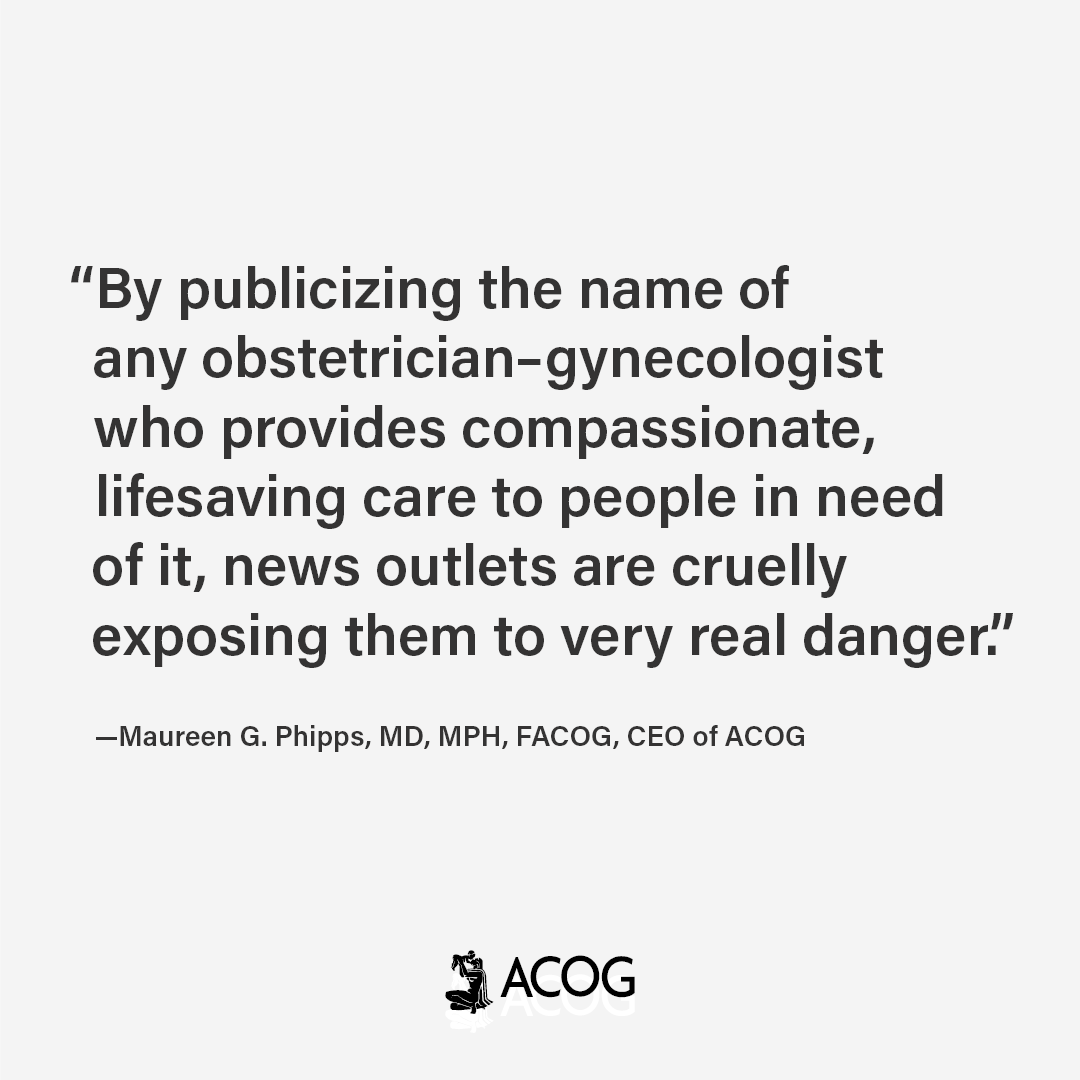 1/2: Statement from ACOG's CEO: 'Clinicians who provide abortion care are regularly subject to threats, intimidation, and even violence. This is inexcusable.'