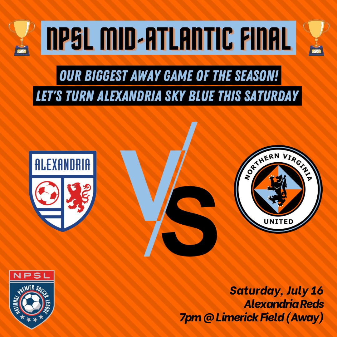 NVU_soccer's tweet photo. 🏆 It all comes down to this Saturday! 

📊 NPSL Summer 2022
🏆 Mid-Atlantic Conference Final
📅 Saturday July 16
⏰ 7pm Kickoff
🏟 Limerick Field (Alexandria, VA)

#NVUASA 🦁 https://t.co/9gg74ExETf