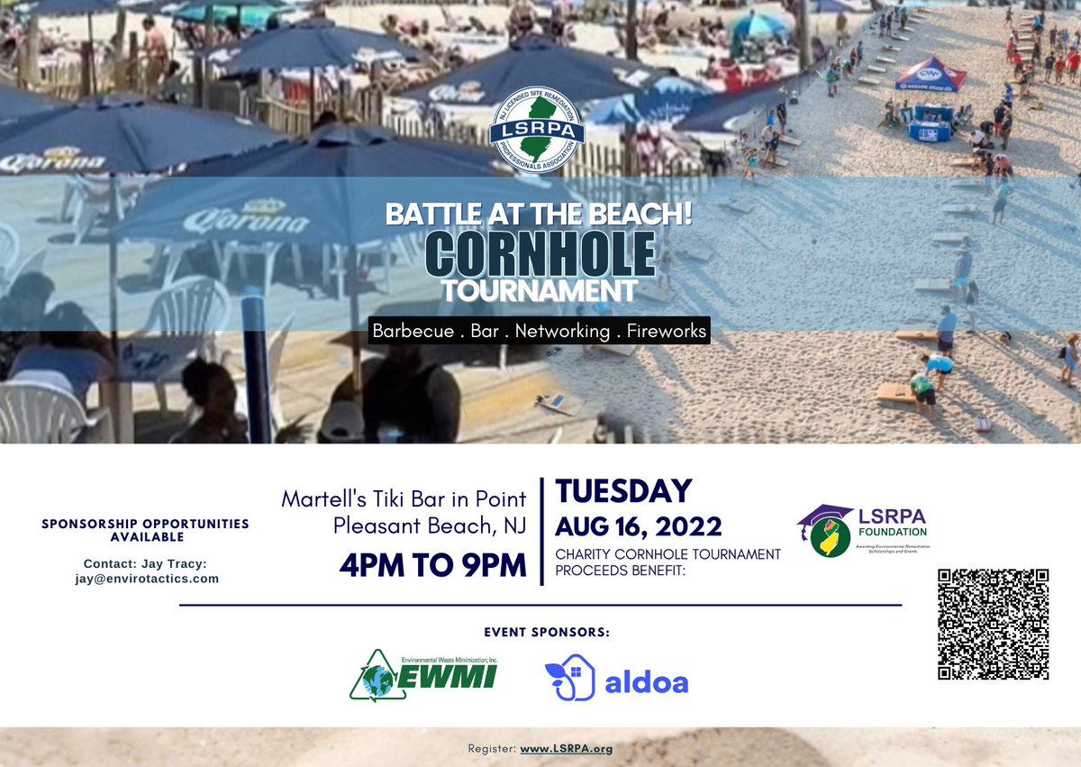 NJLSRPA's tweet photo. The Battle of the Beach Cornhole Tournament is back!!! 

TICKETS (Registration Closes August 5th)

Sponsorship registration closes July 26th, but register ASAP to get MAXIMUM EXPOSURE from your sponsorship!

For more info click here: https://t.co/gXHheP8WI1 https://t.co/gdgiYMfCGx