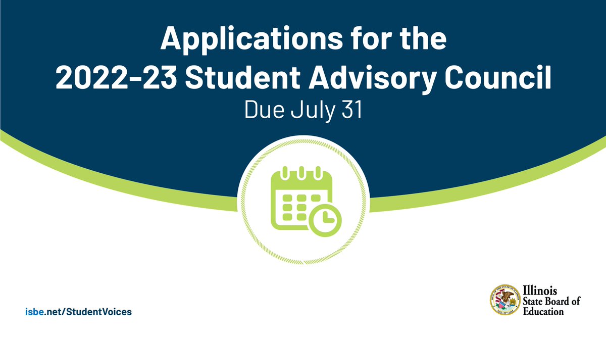 ISBEnews's tweet photo. Do you know a high school sophomore, junior, or senior who is passionate about creating impactful change through educational legislation, policies, and rules❓ Encourage them to apply for the 2022-23 Student Advisory Council at https://t.co/x8S08VSxPZ by July 31. https://t.co/mJi2bAgmaK