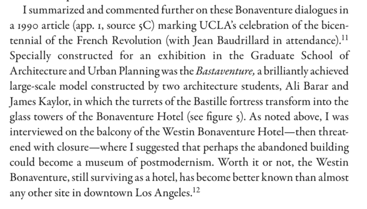 LAhistory's tweet photo. The Bastaventure was “a brilliantly achieved large-scale model constructed by two architecture students, Ali Barar and James Kaylor, in which the turrets of the Bastille fortress transform into the glass towers of the #BonaventureHotel," #EdSoja. https://t.co/klpPYjedlJ https://t.co/sHiKiSogkw