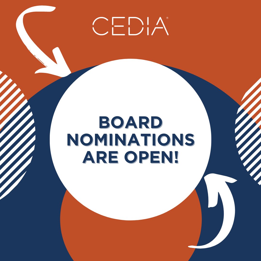 Know someone who would make a valuable addition to the CEDIA Board of Directors? Consider nominating them now! bit.ly/3P7oK6Y

Nominations will be accepted until August 5.

#CEDIA #AVTweeps #smarthome #smarthometech