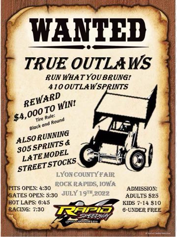 mccarl_racing's tweet photo. The wait is over! For the 1st time since 2013 @rapidspeedway will have 410 Outlaw Sprint Cars😀and @TerryMccarl24 will be there! 
Tuesday July 19th!!
#TrueOutlaws 👇🏻 https://t.co/v2dtrzYW6b