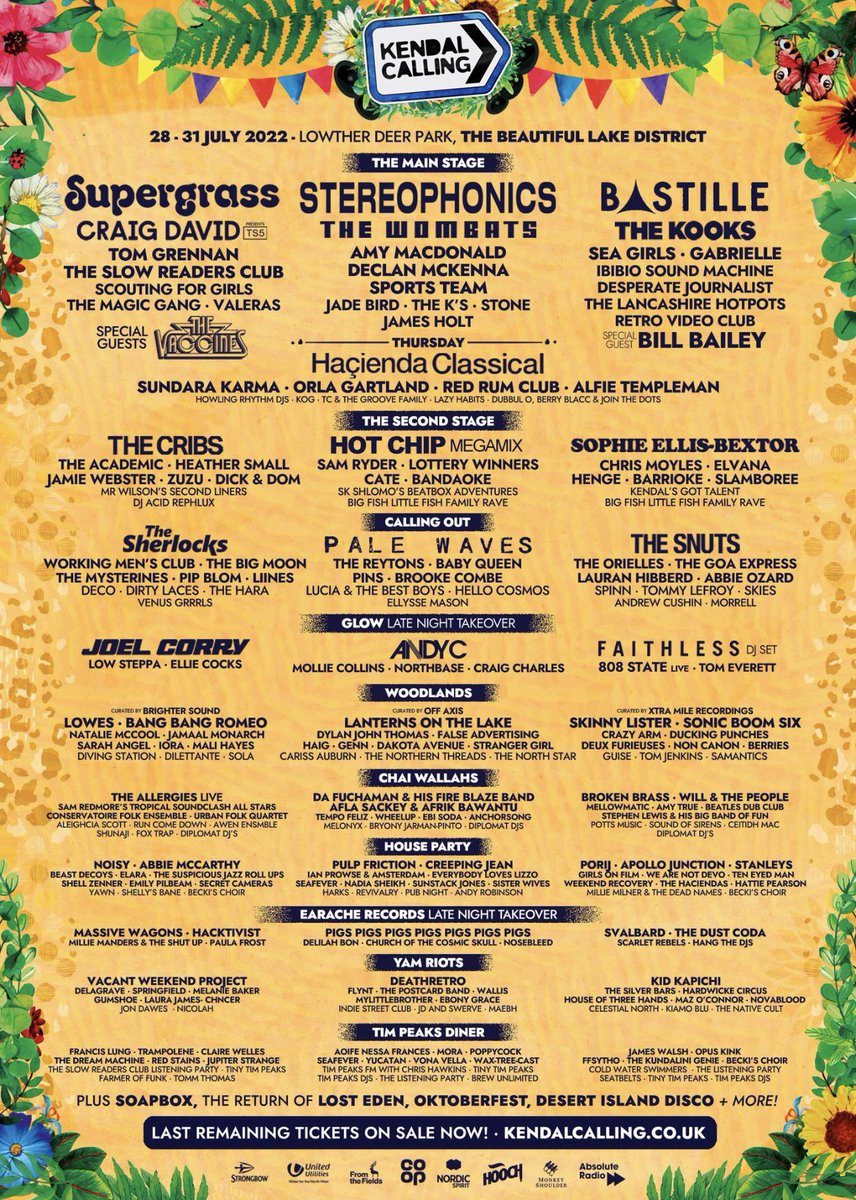 Not long to go now until <a href="/KendalCalling/">Kendal Calling 🦌</a> - we can’t wait!! 😃👍👏 What a line up!
