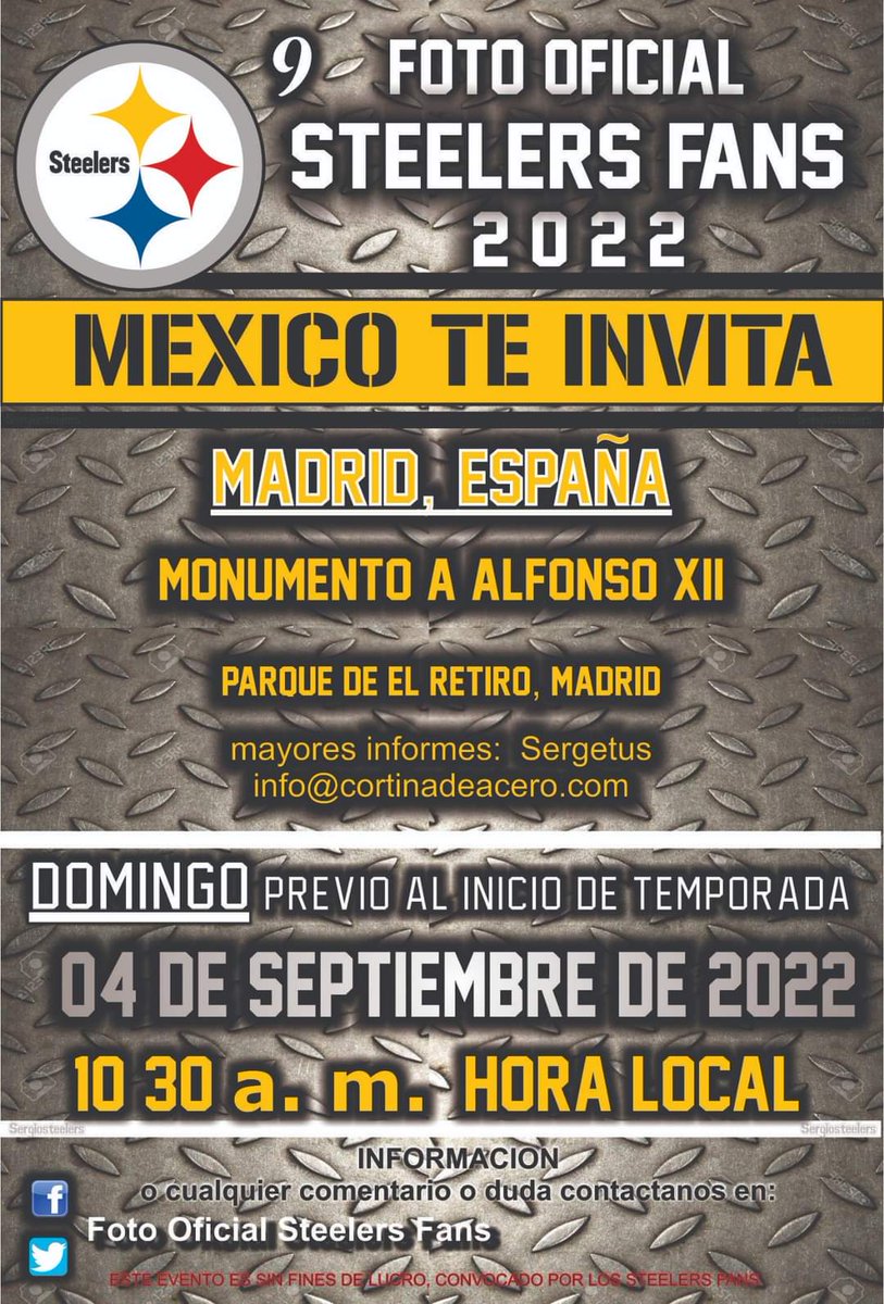 cortinadeacero's tweet photo. Ya tenemos cartel para la @FotoSteelers de este año! Recuerda, día 4 de septiembre en el parque de El Retiro de Madrid! Os esperamos!!! https://t.co/pcCVxAi0LH