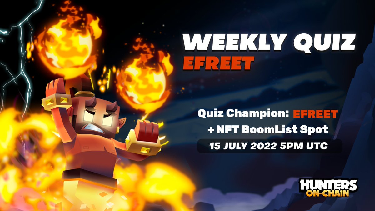 BoomLandGames's tweet photo. In 30 minutes join us for a fight for the title of a Quiz Champion Efreet and a BoomList spot!🌋

⌚️5PM UTC
📍https://t.co/LUai2FqW2w

Develop your best tactic and score our #NFTwhitelist as a winner!

#WhitelistGiveaway #whitelist #NFTcommunity #win #NFT https://t.co/1Bh2PqIhiE