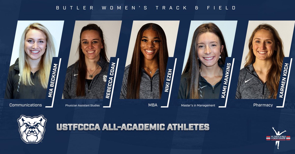butlerXCTF's tweet photo. 5⃣ Bulldog women earned All-Academic Athlete recognition from the @USTFCCCA Congrats to Mia, Becca, Niki, Kami and Karmen!
#ButlerWay #SmartDawgs https://t.co/5trrESD7ev