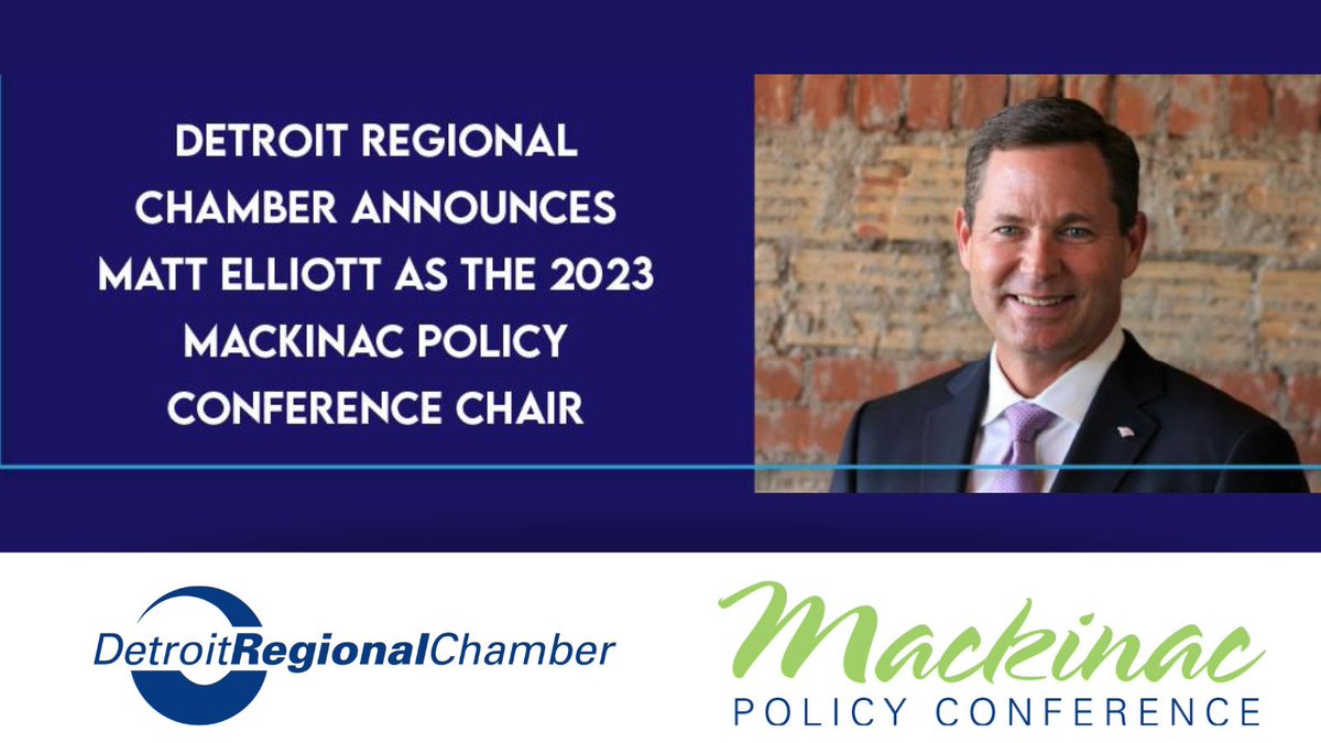 MIBA_Innovation's tweet photo. Proud to announce that the MIBA Board Chair, @MBElliottMI, will serve as the '23 Mackinac Policy Conference (MPC) Chair! The MPC brings together  leaders from across MI with the goal of moving Michigan forward. The Detroit Regional Chamber couldn’t have selected a better leader! https://t.co/mBAOJ8ldYX