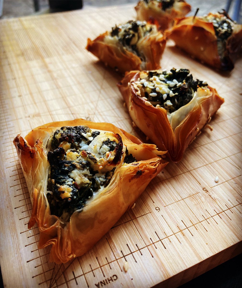 clairenfish's tweet photo. Baking through bake off book challenge 87. Feta and Spinach Filo Triangles. Thereโs something special about triangular food. #gbbo #baking #filo #filopastry #noididntmakethefilo #feta #spinach #baking https://t.co/PKH11R8HGV