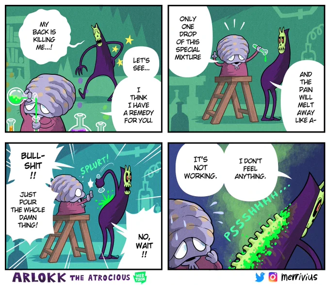 Arlokk the Atrocious episodes 28 - 30

The back pain saga. Remember to stretch and take care of your body.
Tomorrow we go back to weekly Friday schedule with new unseen comics! 

https://t.co/Axzx5tBz78

#webtoon #WebtoonCanvas #comics #webcomic 