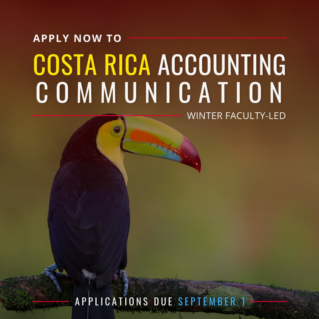 MaysCIBS's tweet photo. Applications are open for the Costa Rica Accounting Communication winter 2023 faculty-led program! Learn more about the program and submit your application by September 1 at https://t.co/nTZpdsRFJ8.

#maysabroad #goglobalwithmays https://t.co/MbmjQbl99u