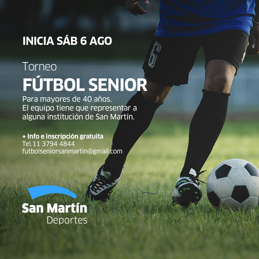 ⚽🥅¡Sumá a tu equipo al primer torneo de fútbol senior!

👉🏻Si tenés más de 40 años, anotate con tus amigos: bit.ly/3RBHpsY. Arranca el 6 de agosto en el CeMEF. Los equipos deben representar a alguna institución de San Martín.

📍Más info al 113794 4844.
