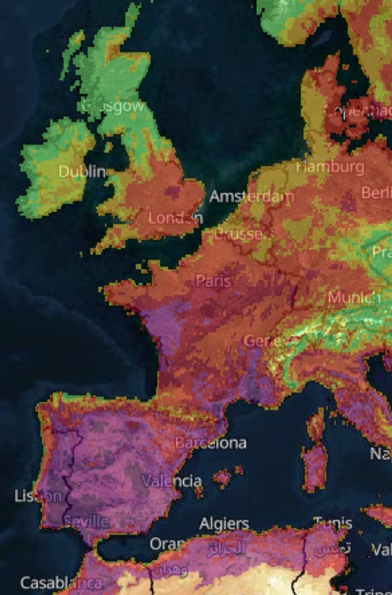 Avec retour du mistral et de la tramontane et 40°C prévu, le risque d'#incendies (Fire Danger Forecast) devient à nouveau extrême ces prochaines 48h.
A noter un risque qui s'accroît sensiblement samedi dans l'ouest. #canicule 