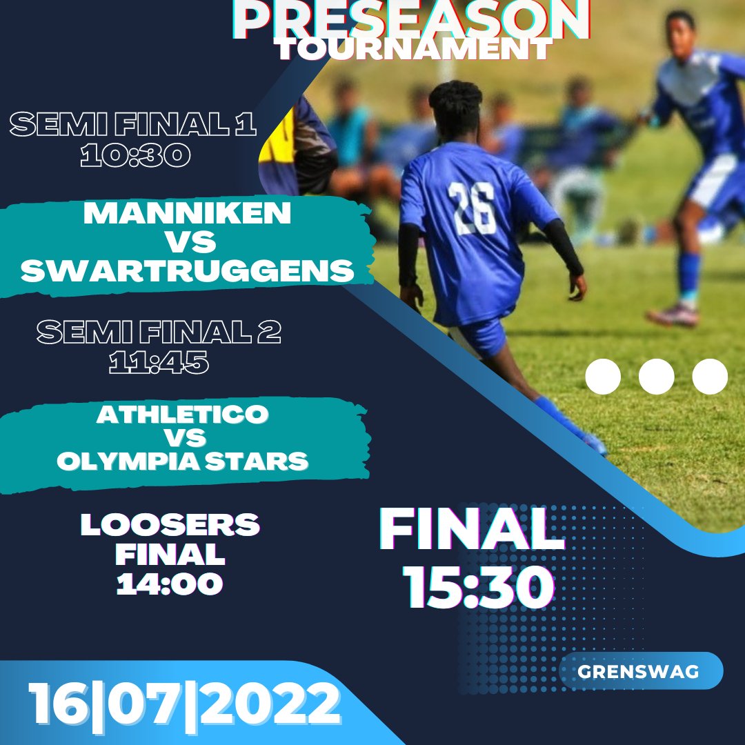 Manniken Football Development
Under 21 SAB Preseason Games 
⌚-10am

📢-Bring Your Camp Chairs And Drinks To Enjoy With Us. 

🗓️-16/07/2022