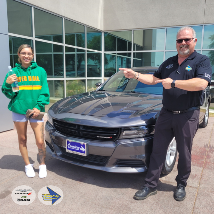 CourtesyCDRSS's tweet photo. Congratulations Gloria Ornelas on her 1st car, this awesome 2018 #DodgeCharger #MuscleCar, assisted by the helpful Pete Johnson. Interested in a quality #CourtesyCDJRSuperstitionSprings vehicle, call Pete at 480-569-2991. #TheCourtesyWay #CourtesyCDRAZ #Charger #PeteJohnsonCDJR https://t.co/W0ZuzU25I2