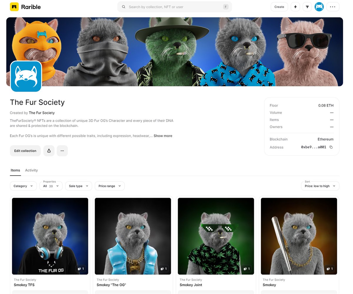 Hi Guys we are in rarible "SMOKEY OG" we will upload every week🐈‍⬛🐈🐈‍⬛🐈🐈‍⬛

GRAB YOURS NOW🍻

rarible.com/thefursociety/…

#rarible #Ethereum #NFTs #NFTdrops #thefursociety #NFTCommmunity #NFT