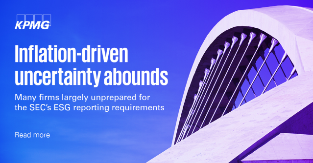 Zettlemoyerkkz's tweet photo. #Inflation, #ESG, #secreporting and #labormarket were considered the most critical issues by CFOโs on a recent call hosted by @KPMG_US. Read more in this Insights article. https://t.co/yxXgypRJ4w https://t.co/o3gBQHfghq